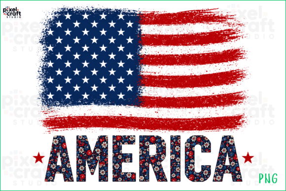 America Floral Flag PNG: Patriotic Design for Creative Projects