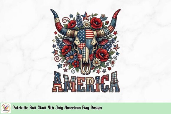Patriotic Bull Skull 4th July American Flag Design