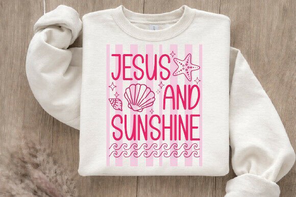 Retro Jesus and Sunshine T-Shirt Design: Faith Meets Coastal Charm