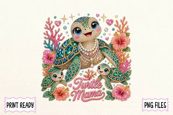 Sparkling Sea Turtle Mama: A Rhinestone PNG for Heartfelt Crafts